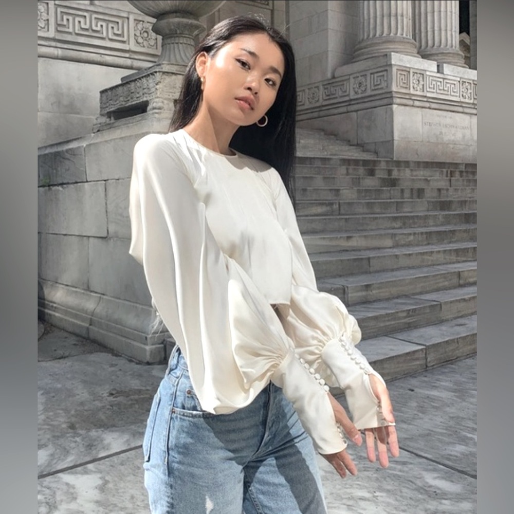 NWT ORSEUND IRIS DRAMA BLOUSE Stunning Victorian Avant garde Ivory silk satin